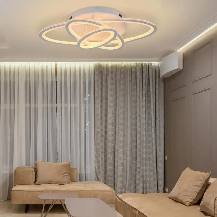 Lustre LED avec télécommande TIANA 83W, 3 Ellipses, Lumière Froide/Chaude/Neutre, Dimmable, Blanc