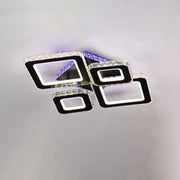 Lustre LED avec télécommande et cristal TERRANO RGB 162W, 4 Carrés, Lumière Froid/Chaud/Neutre, Dimmable, Noir