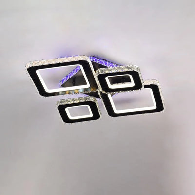 Lustre LED avec télécommande et cristal TERRANO RGB 162W, 4 Carrés, Lumière Froid/Chaud/Neutre, Dimmable, Noir