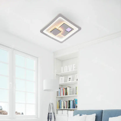 Lustre LED KEREN 33W, Carré, Lumière Froide/Chaude/Neutre 3000K/4000K/6000K, Blanc, Métal et Acrylique