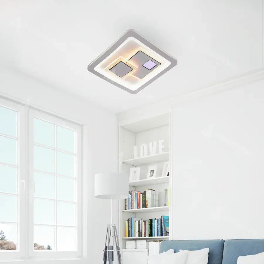 Lustre LED KEREN 33W, Carré, Lumière Froide/Chaude/Neutre 3000K/4000K/6000K, Blanc, Métal et Acrylique