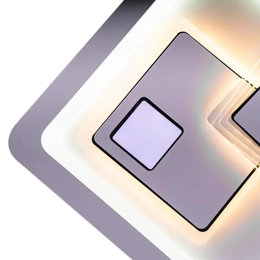 Lustre LED KEREN 33W, Carré, Lumière Froide/Chaude/Neutre 3000K/4000K/6000K, Blanc, Métal et Acrylique