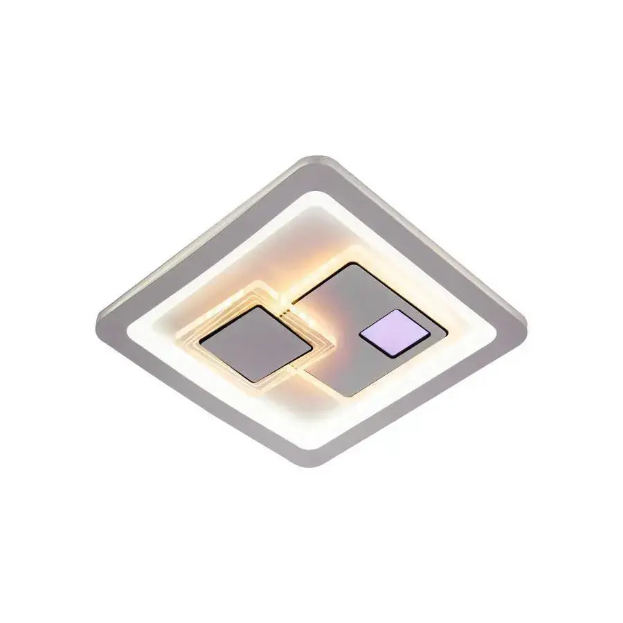 Lustre LED KEREN 33W, Carré, Lumière Froide/Chaude/Neutre 3000K/4000K/6000K, Blanc, Métal et Acrylique