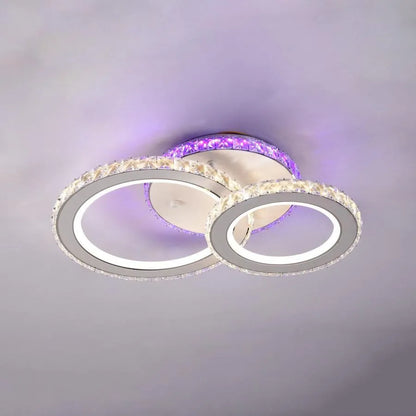 Lustre LED avec télécommande et cristal NOVA ROTONDA RGB 42W, 2 Cercles, Lumière Froide/Chaude/Neutre, Dimmable, Blanc