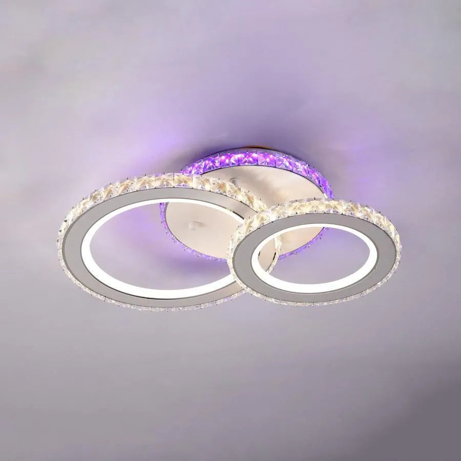 Lustre LED avec télécommande et cristal NOVA ROTONDA RGB 42W, 2 Cercles, Lumière Froide/Chaude/Neutre, Dimmable, Blanc