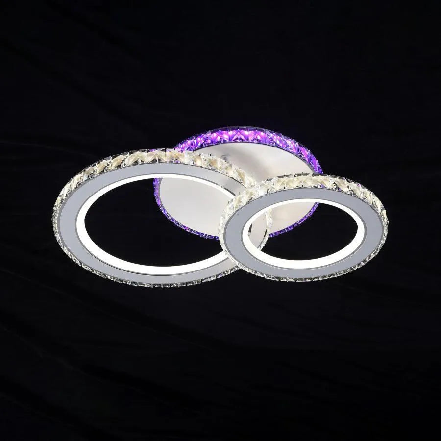 Lustre LED avec télécommande et cristal NOVA ROTONDA RGB 42W, 2 Cercles, Lumière Froide/Chaude/Neutre, Dimmable, Blanc