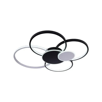 Lustre LED avec télécommande, KILLIAN, 74W, 6 Cercles, Lumière Froide/Chaude/Neutre 3000K/4000K/6000K, Intensité Variable, Noir et Blanc, Métal et Acrylique