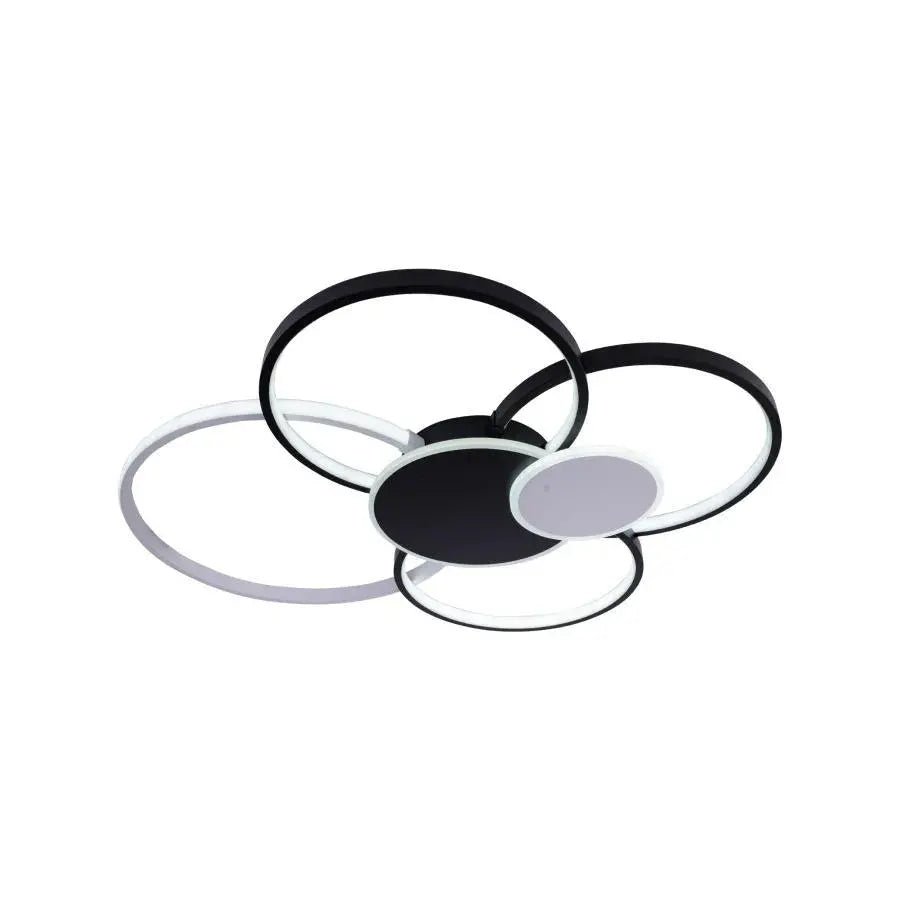 Lustre LED avec télécommande, KILLIAN, 74W, 6 Cercles, Lumière Froide/Chaude/Neutre 3000K/4000K/6000K, Intensité Variable, Noir et Blanc, Métal et Acrylique