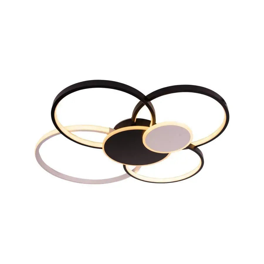 Lustre LED avec télécommande, KILLIAN, 74W, 6 Cercles, Lumière Froide/Chaude/Neutre 3000K/4000K/6000K, Intensité Variable, Noir et Blanc, Métal et Acrylique