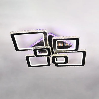 Lustre LED avec télécommande et cristal TERRANO RGB 288W, 6 Carrés, Lumière Froid/Chaud/Neutre, Dimmable, Noir