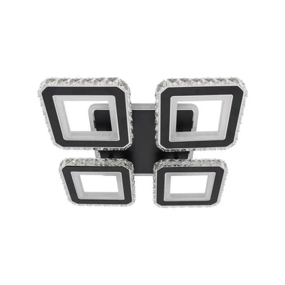 Lustre LED avec télécommande et cristal LEILA RGB 79W, 4 Carrés, Lumière Froid/Chaud/Neutre, Dimmable, Chrome Noir Brillant