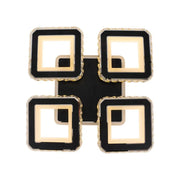 Lustre LED avec télécommande et cristal LEILA RGB 79W, 4 Carrés, Lumière Froid/Chaud/Neutre, Dimmable, Chrome Noir Brillant