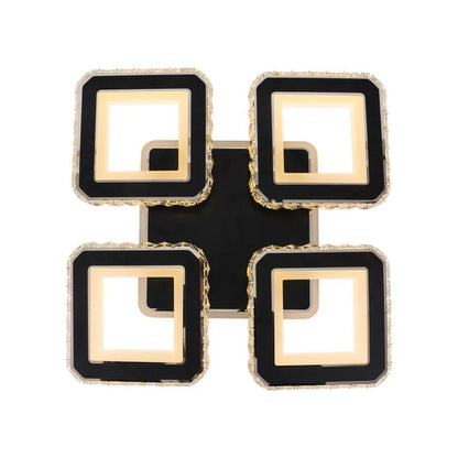 Lustre LED avec télécommande et cristal LEILA RGB 79W, 4 Carrés, Lumière Froid/Chaud/Neutre, Dimmable, Chrome Noir Brillant