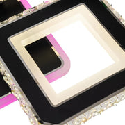 Lustre LED avec télécommande et cristal LEILA RGB 79W, 4 Carrés, Lumière Froid/Chaud/Neutre, Dimmable, Chrome Noir Brillant