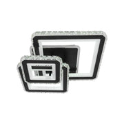 Lustre LED avec télécommande et cristal LEILA 88W, 3 Carrés, Lumière Froid/Chaud/Neutre, Gradable, Chrome Noir Brillant