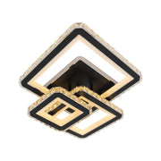 Lustre LED avec télécommande et cristal LEILA 88W, 3 Carrés, Lumière Froid/Chaud/Neutre, Gradable, Chrome Noir Brillant