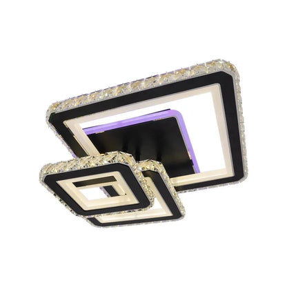 Lustre LED avec télécommande et cristal LEILA 88W, 3 Carrés, Lumière Froid/Chaud/Neutre, Gradable, Chrome Noir Brillant