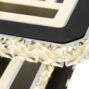 Lustre LED avec télécommande et cristal LEILA 88W, 3 Carrés, Lumière Froid/Chaud/Neutre, Gradable, Chrome Noir Brillant