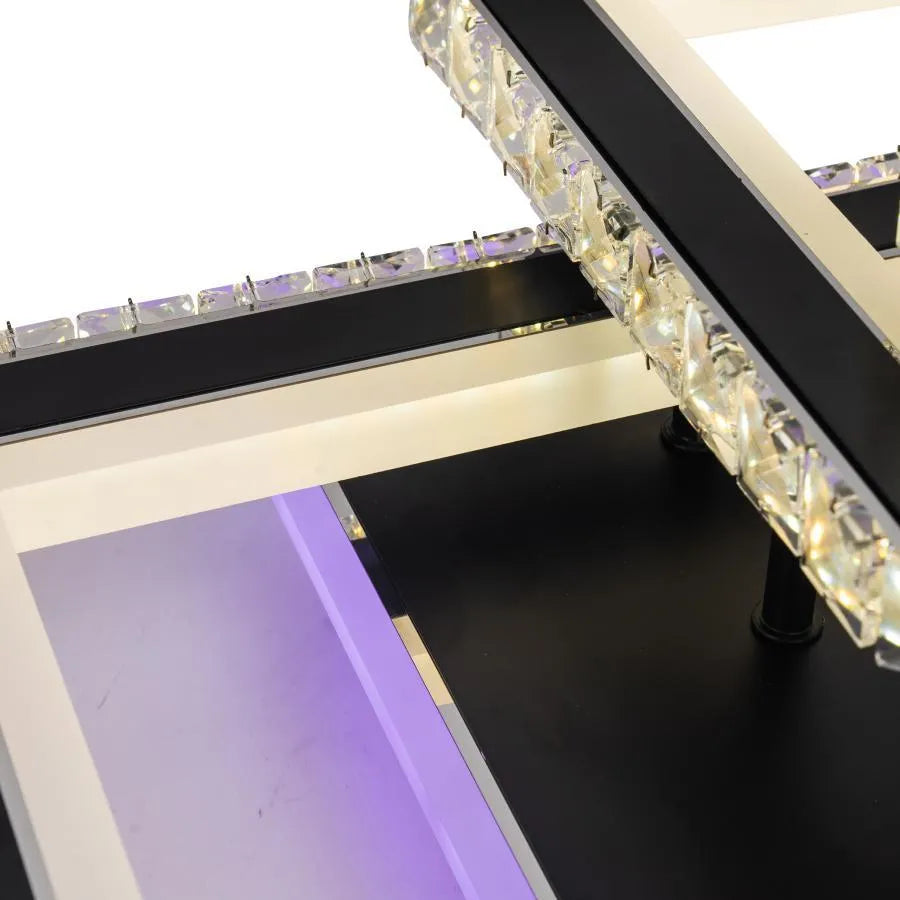 Lustre LED avec télécommande et cristal LEILA 88W, 3 Carrés, Lumière Froid/Chaud/Neutre, Gradable, Chrome Noir Brillant