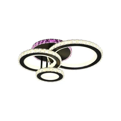 Lustre LED avec télécommande et cristal LEOCADIA RGB 134W, 3 Cercles, Lumière Froide/Chaude/Neutre, Dimmable, Noir