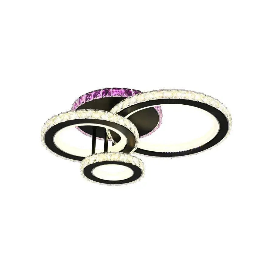 Lustre LED avec télécommande et cristal LEOCADIA RGB 134W, 3 Cercles, Lumière Froide/Chaude/Neutre, Dimmable, Noir