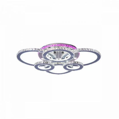 Lustre LED avec télécommande et cristal NOVA ROTONDA RGB 144W, 6 Cercles, Lumière Froid/Chaude/Neutre, Dimmable, Chrome Brillant