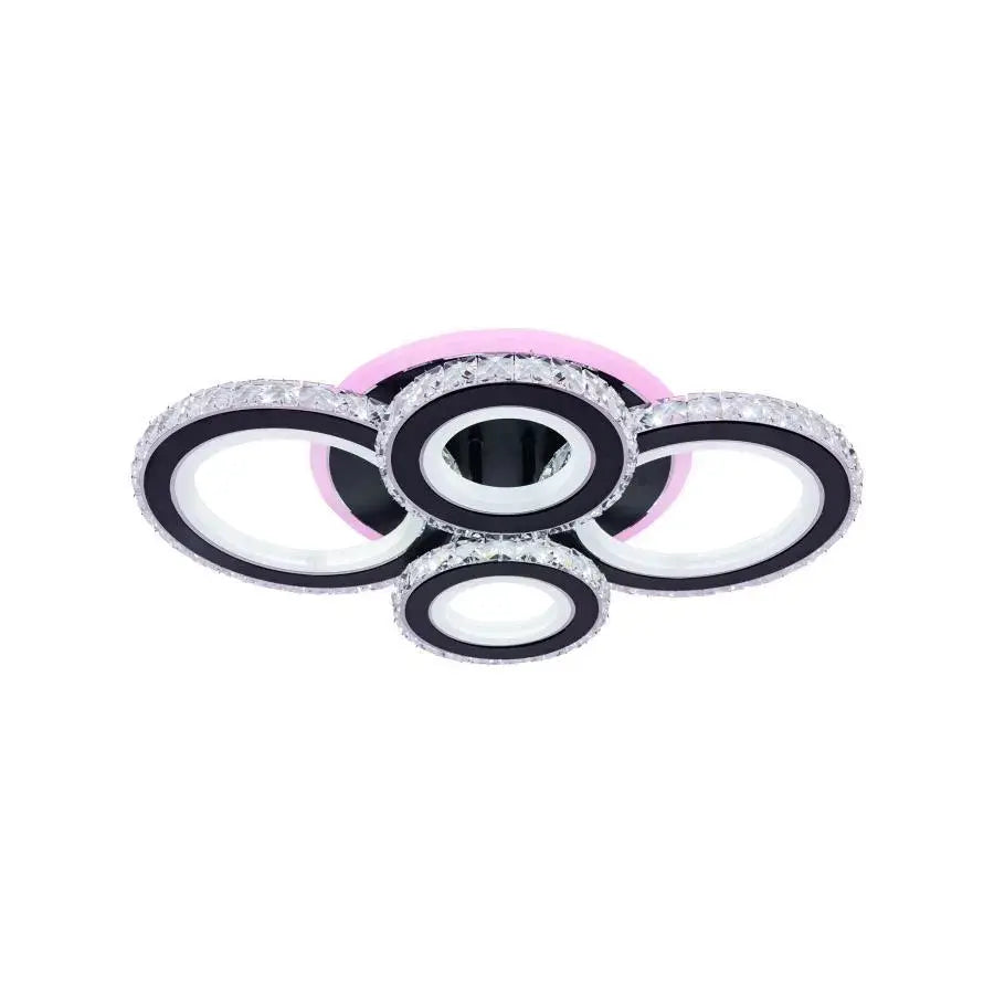 Lustre LED avec télécommande et cristal NOVA ROTONDA RGB 82W, 4 Cercles, Lumière Froide/Chaude/Neutre, Dimmable, Noir