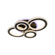 Lustre LED avec télécommande et cristal NOVA ROTONDA RGB 82W, 4 Cercles, Lumière Froide/Chaude/Neutre, Dimmable, Noir