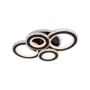 Lustre LED avec télécommande et cristal NOVA ROTONDA RGB 82W, 4 Cercles, Lumière Froide/Chaude/Neutre, Dimmable, Noir