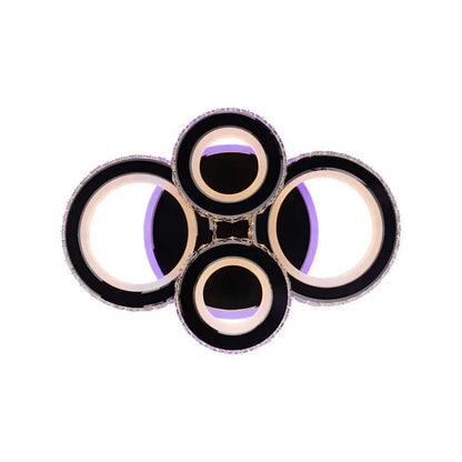 Lustre LED avec télécommande et cristal NOVA ROTONDA RGB 82W, 4 Cercles, Lumière Froide/Chaude/Neutre, Dimmable, Noir
