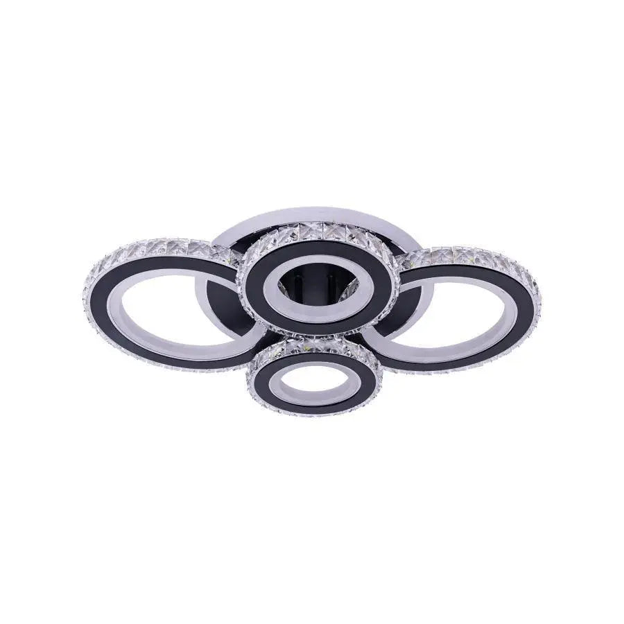 Lustre LED avec télécommande et cristal NOVA ROTONDA RGB 82W, 4 Cercles, Lumière Froide/Chaude/Neutre, Dimmable, Noir