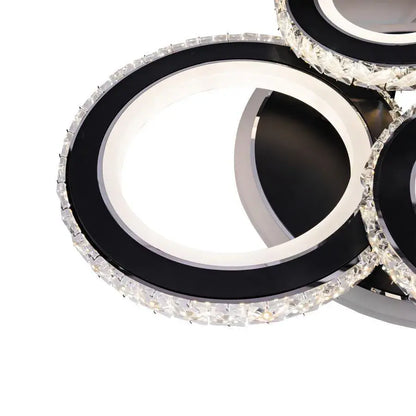 Lustre LED avec télécommande et cristal NOVA ROTONDA RGB 82W, 4 Cercles, Lumière Froide/Chaude/Neutre, Dimmable, Noir