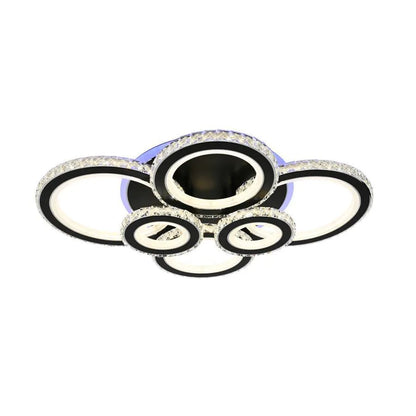 Lustre LED avec télécommande et cristal NOVA ROTONDA RGB 145W, 6 Cercles, Lumière Froide/Chaude/Neutre, Dimmable, Noir