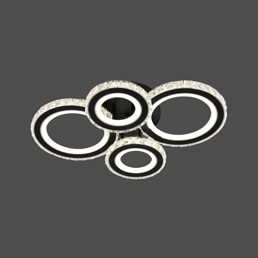 Lustre LED avec télécommande et cristal NOVA ROTONDA RGB 68W, 4 Cercles, Lumière Froide/Chaude/Neutre, Dimmable, Noir