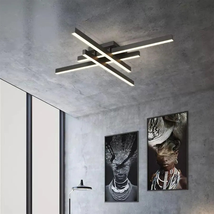 Lustre LED avec télécommande MORA 80W, 4 Éléments, Linéaire, Lumière Froide/Chaude/Neutre, Gradable, Noir