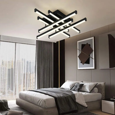 Lustre LED avec télécommande MORA 120W, 6 éléments, Linéaire, Lumière Froide/Chaude/Neutre, Dimmable, Noir