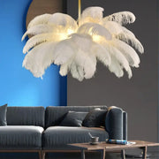 Lustre LED Minoss, 1xE27, diamètre 30cm, Plumes, Blanc