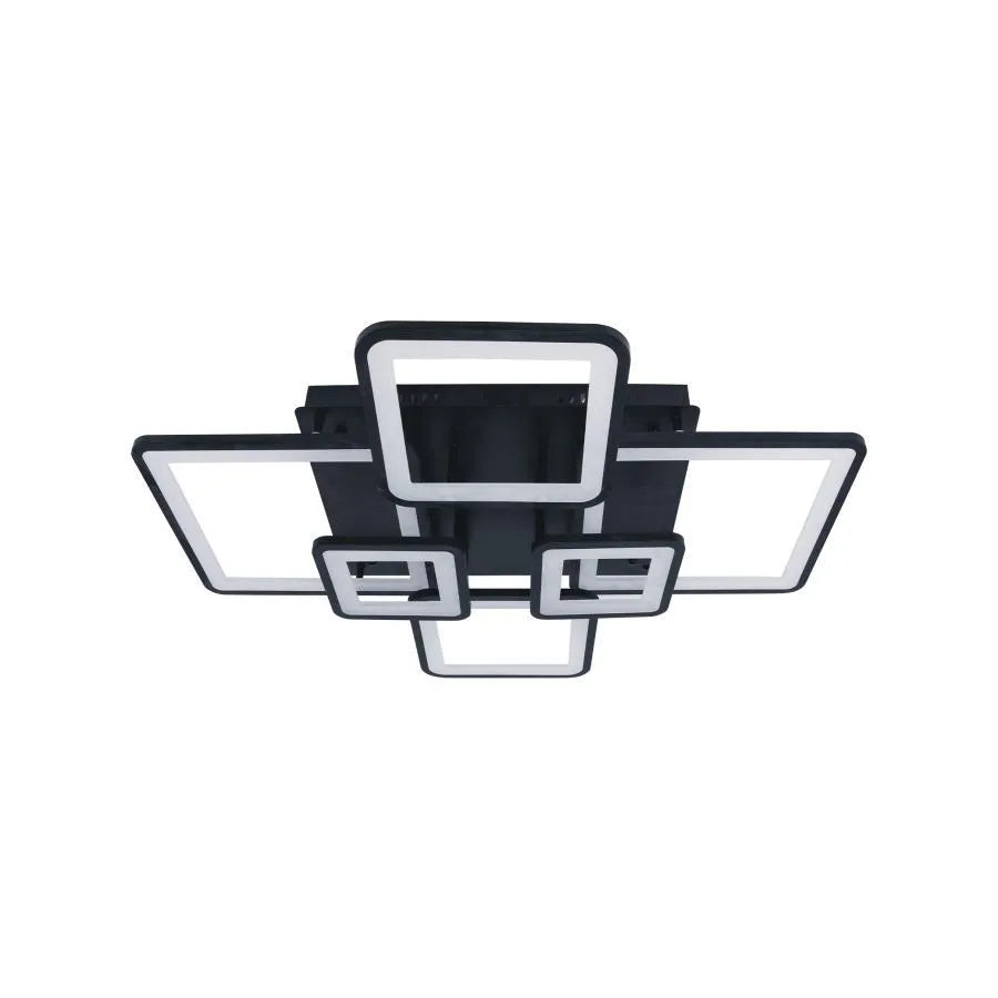 Lustre LED avec télécommande ELLA 120W, 6 Carrés, Lumière Froide/Chaude/Neutre, Dimmable, Noir, Métal et Acrylique