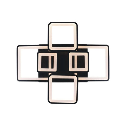 Lustre LED avec télécommande ELLA 120W, 6 Carrés, Lumière Froide/Chaude/Neutre, Dimmable, Noir, Métal et Acrylique