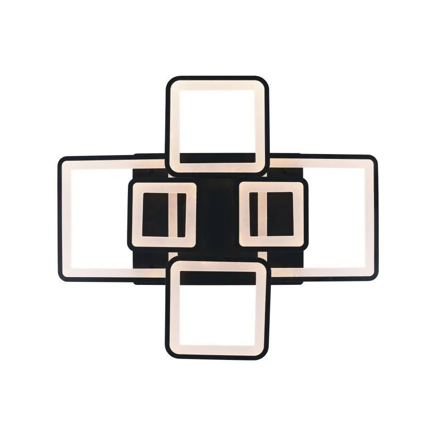 Lustre LED avec télécommande ELLA 120W, 6 Carrés, Lumière Froide/Chaude/Neutre, Dimmable, Noir, Métal et Acrylique