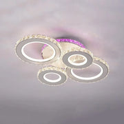 Lustre LED avec télécommande et cristal MEILI ZAFINA RGB 136W, 4 Cercles, Lumière Froide/Chaude/Neutre, Dimmable, Blanc