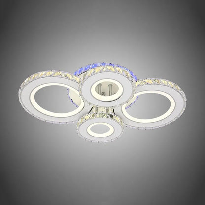 Lustre LED avec télécommande et cristal MEILI ZAFINA RGB 136W, 4 Cercles, Lumière Froide/Chaude/Neutre, Dimmable, Blanc