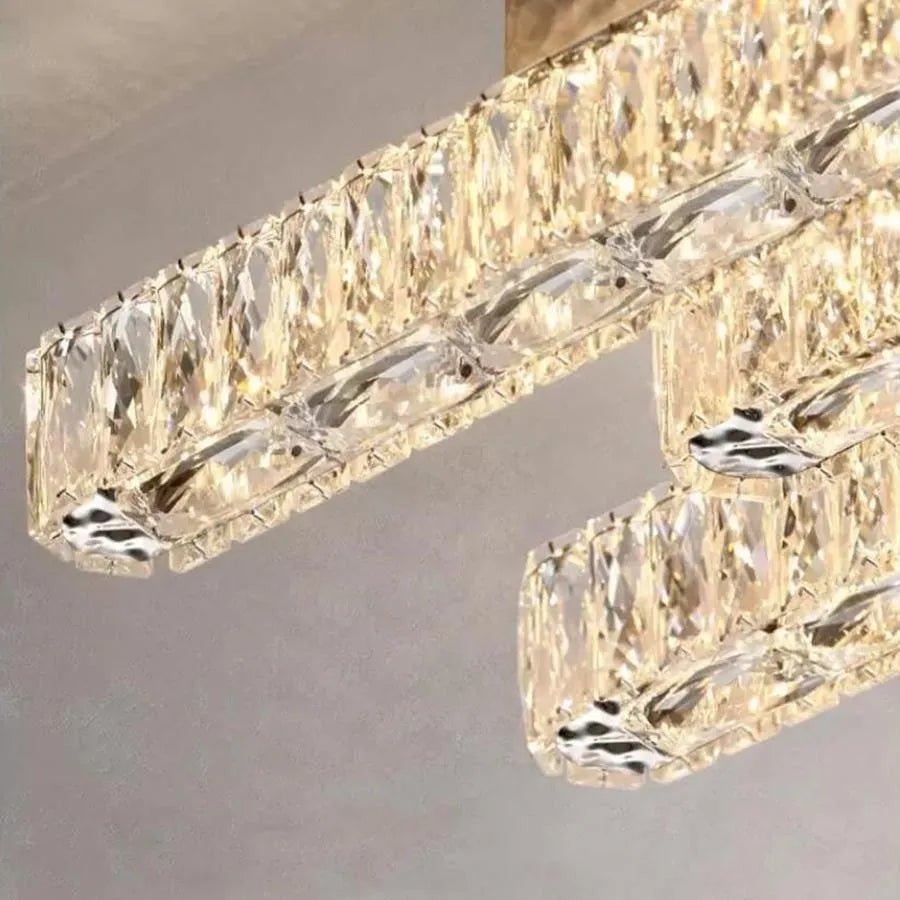 Lustre LED avec télécommande et cristal PRISCILA 80W, 4 Éléments, Linéaire, Lumière Froide/Chaude/Neutre, Gradable, Chrome Brillant