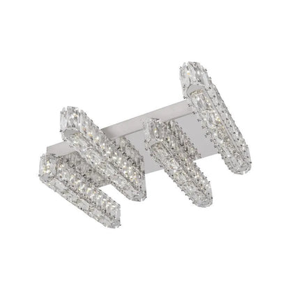 Lustre LED avec télécommande et cristal PRISCILA 80W, 4 Éléments, Linéaire, Lumière Froide/Chaude/Neutre, Gradable, Chrome Brillant