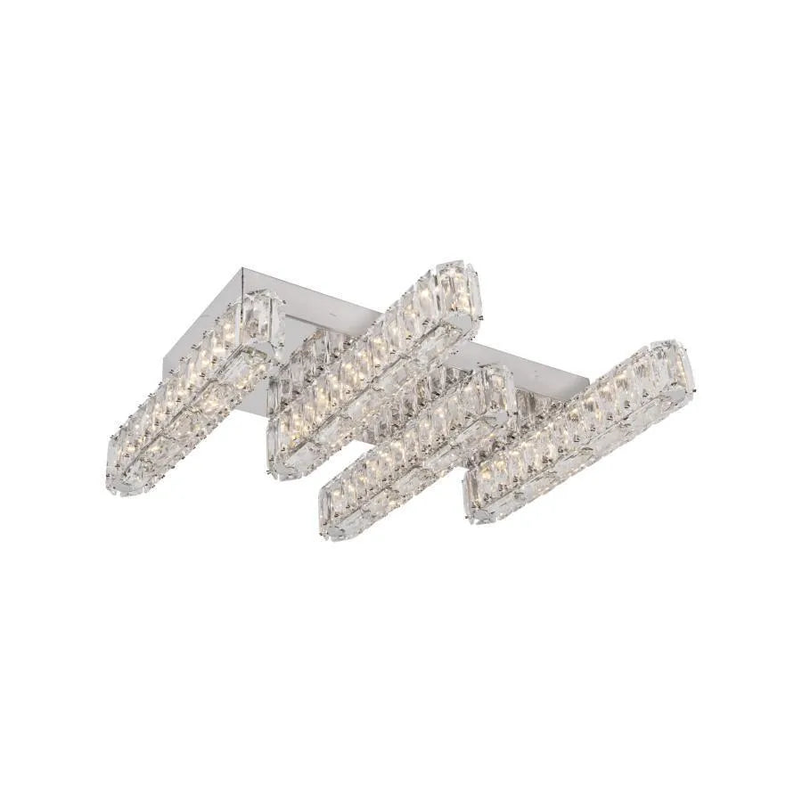 Lustre LED avec télécommande et cristal PRISCILA 80W, 4 Éléments, Linéaire, Lumière Froide/Chaude/Neutre, Gradable, Chrome Brillant