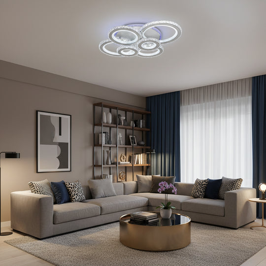 Lustre LED avec télécommande et cristal NOVA ROTONDA RGB 145W, 6 Cercles, Lumière Froid/Chaude/Neutre, Dimmable, Lustres LED en Cristal Blanc Default Title Alessandro Design