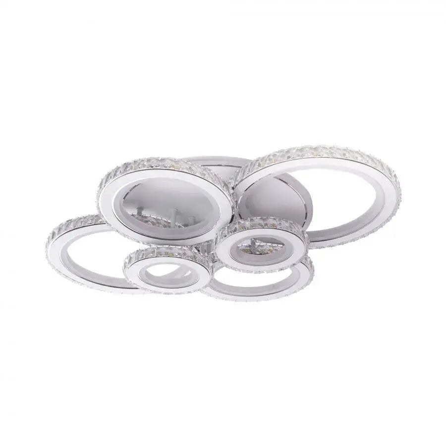 Lustre LED avec télécommande et cristal NOVA ROTONDA RGB 145W, 6 Cercles, Lumière Froide/Chaude/Neutre, Dimmable, Blanc