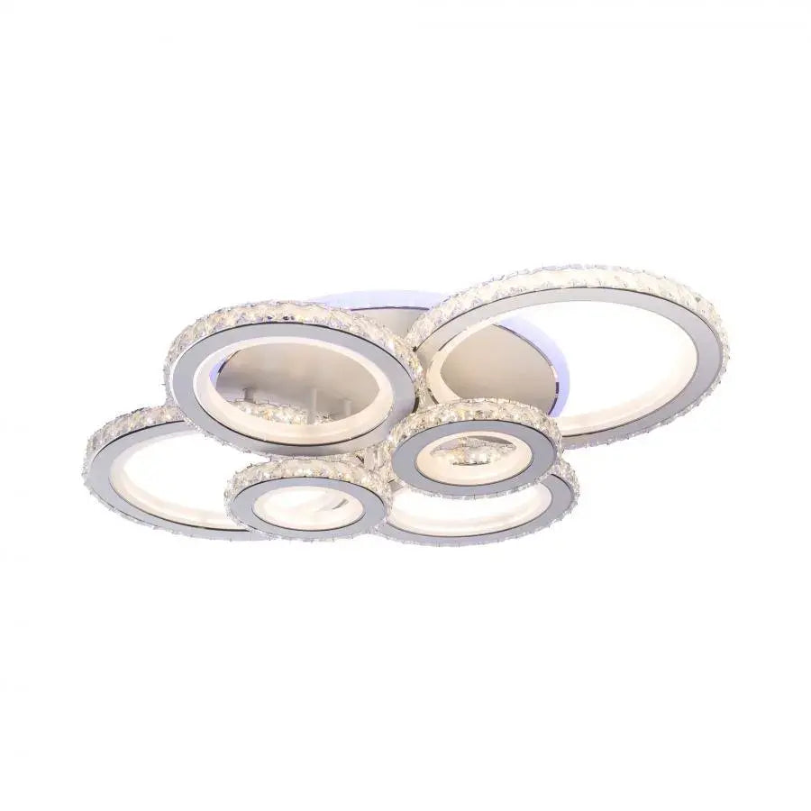 Lustre LED avec télécommande et cristal NOVA ROTONDA RGB 145W, 6 Cercles, Lumière Froide/Chaude/Neutre, Dimmable, Blanc