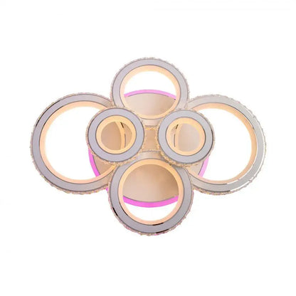 Lustre LED avec télécommande et cristal NOVA ROTONDA RGB 145W, 6 Cercles, Lumière Froide/Chaude/Neutre, Dimmable, Blanc