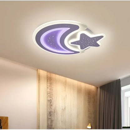 Lustre LED avec télécommande CORALIA 81W, Lune et Étoile, Lumière Froide/Chaude/Neutre Dimmable Blanc